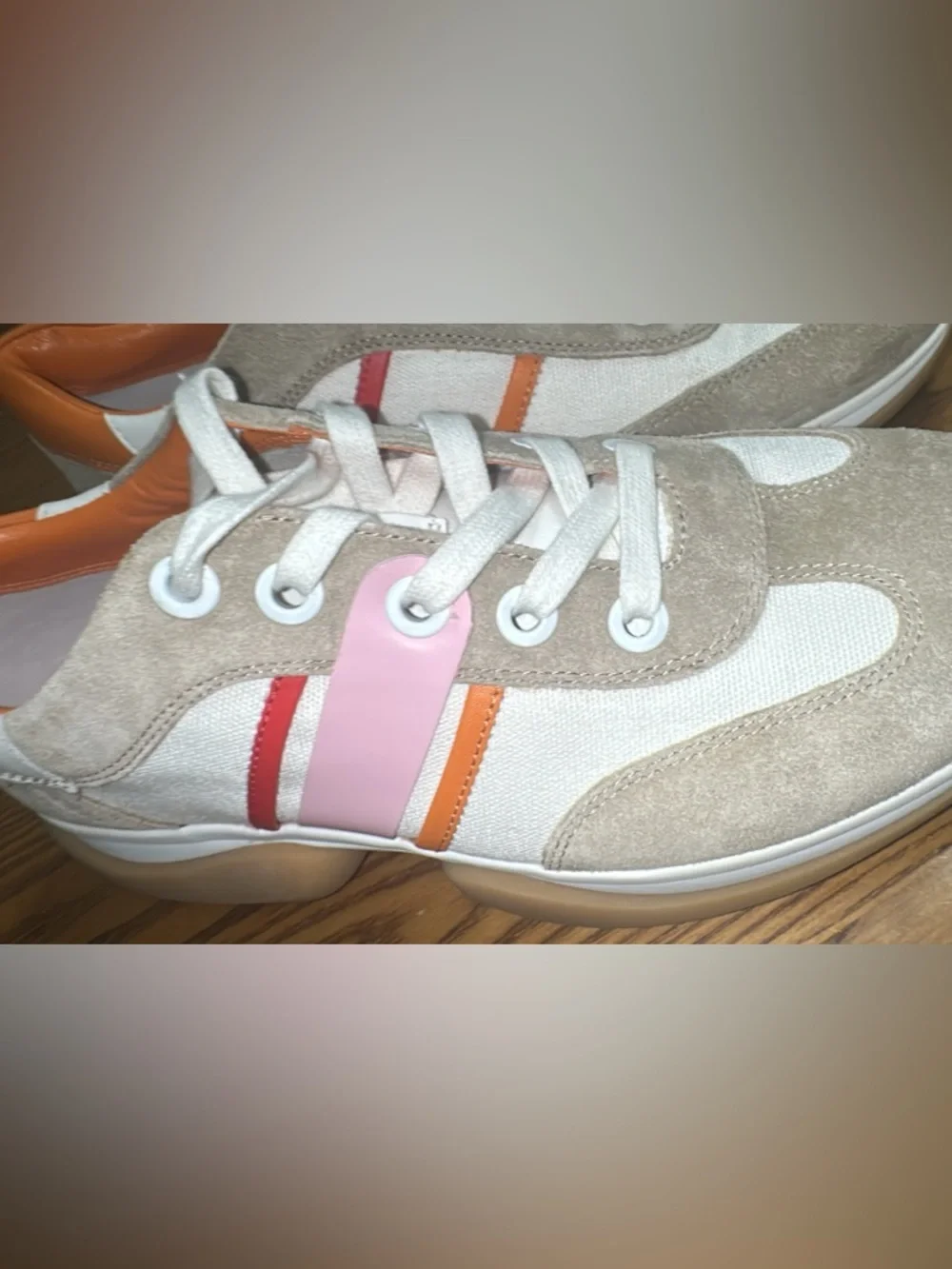 Tory Burch Multicolor Suede and Canvas Bubble Stripe Lace Up Sneakers (shoes 20